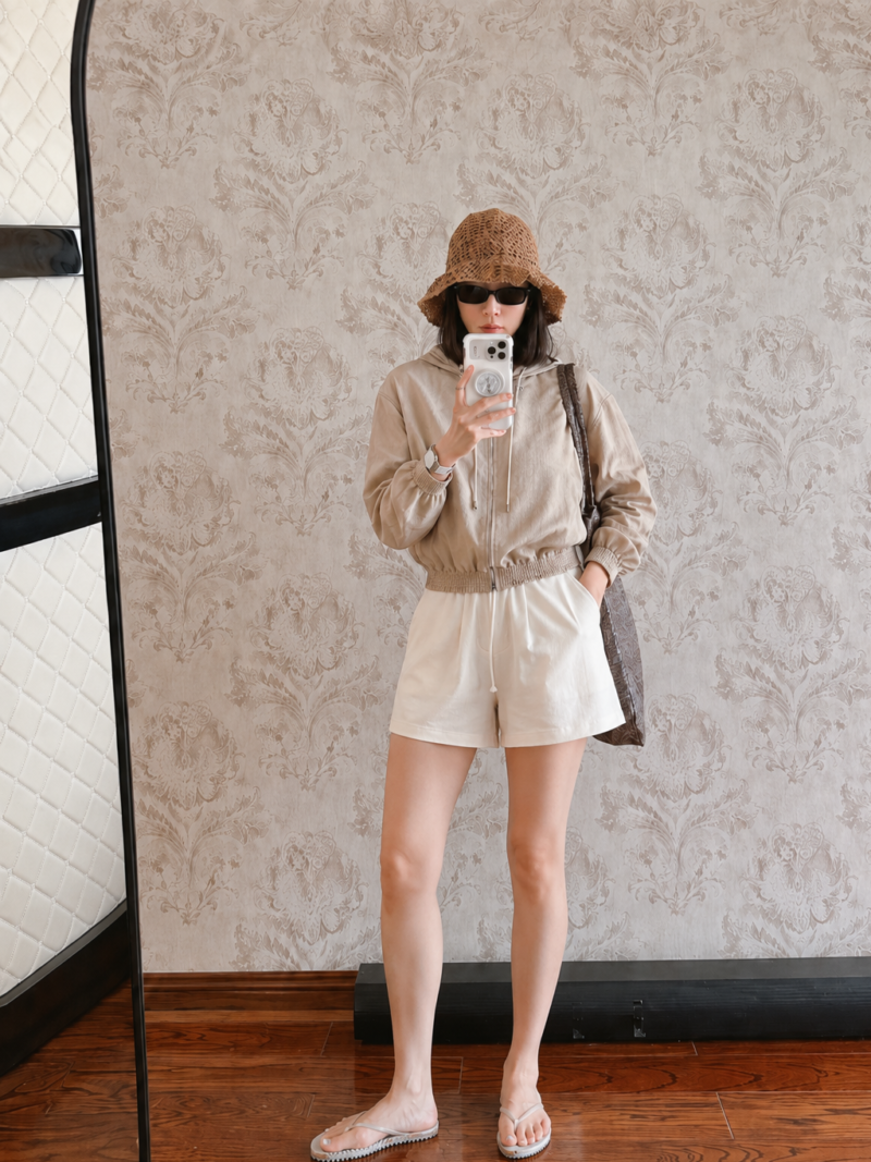 Loro Piana Style Linen Hooded Zip Jacket