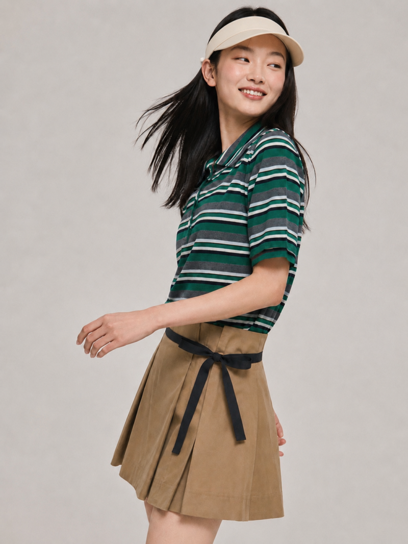 Prada-Inspired Brown Cotton Pleated Wrap Mini Skirt